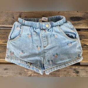ZARA SZ 18-24M GUC distressed BLUE MICKEY & MINNIE print lighteeight denim short